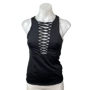 Kookai Women's Black Lace Up Crisscross Sleeveless Cami Blouse Tank Top Size 1